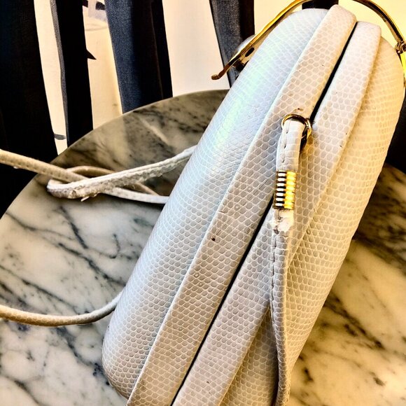 Elan Vintage Shoulder Handbag Hard Shell Faux Snakeskin DAMAGED - Picture 4 of 14